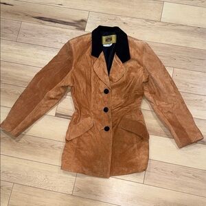 Women's Tan Suede Jacket with Black Collar